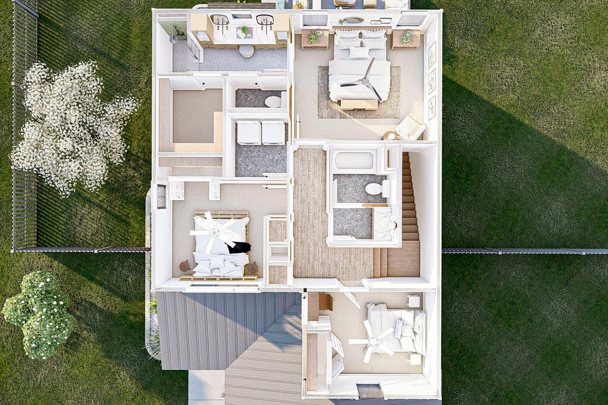 Plan 623180DJ: 3-Bed New American House Plan  with Second Floor Master Suite - 1587 Sq Ft - Image #17 - Country, Craftsman, Farmhouse, Modern Farmhouse, New American