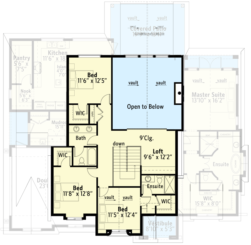 Plan 270067AF: 4-Bed Transitional House Plan with Vaulted Great Room - 3402 Sq Ft - Floor Plan - 2nd Floor - 4th Bedroom w/ Ensuite Option (+$95) - Contemporary, Country, European, Traditional, Transitional