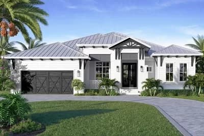 1-Story Coastal Contemporary Home Plan with Study and Outdoor Fireplace - 3134 Sq Ft