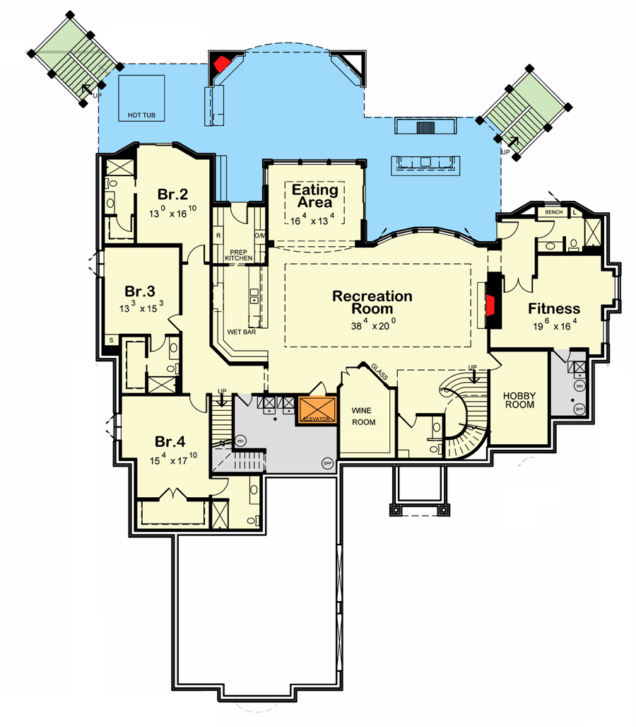 Plan 42429DB: Spacious European Ranch Plan with Main-level Owner's Suite and Walkout Basement - Floor Plan - Lower Level - Craftsman, European, Ranch, Southern, Traditional