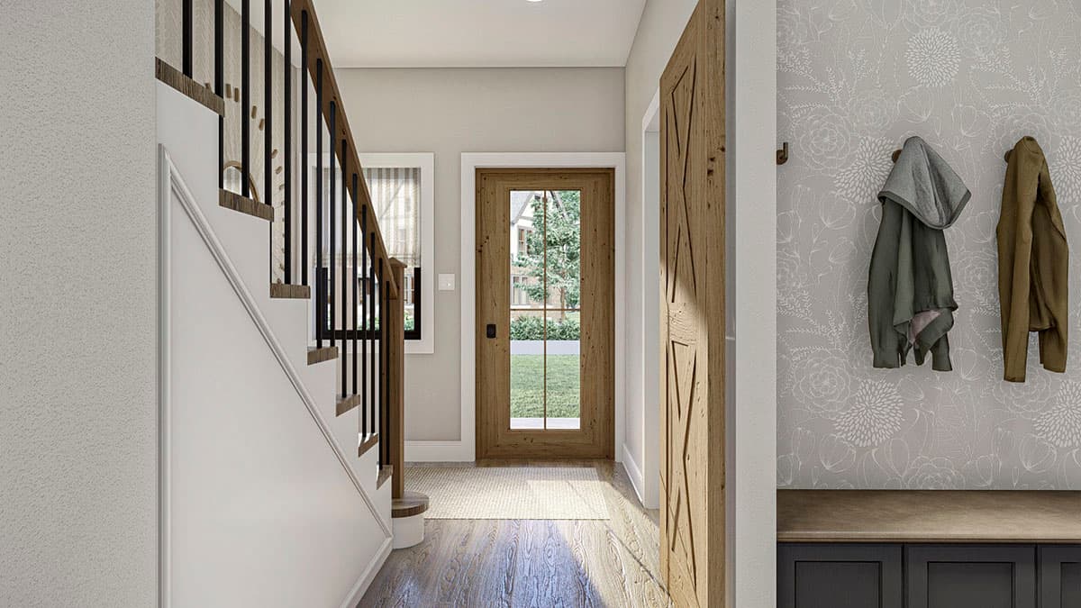 Plan 623181DJ: 1700 Square Foot 3-Bed House Plan Under 26 Feet Wide - Image #8 - Country, Modern Farmhouse, New American, Traditional