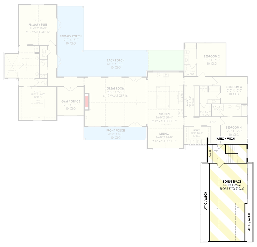 Plan 818033JSS: Transitional Farmhouse with 3-Car Garage and Bonus Room Above - 3854 Sq Ft - Floor Plan - Bonus Room - Contemporary, Hill Country, Modern Farmhouse, Ranch, Transitional