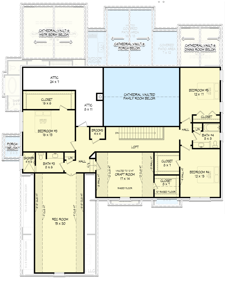 Plan 680064VR: 5-Bed Painted Brick House Plan Under 5000 Square Feet - Floor Plan - 2nd Floor - European, Southern, Traditional, Transitional