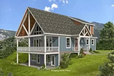 1770 Square Foot Lake House Plan with Large Vaulted Covered Side Porch and Lower Level Expansion
