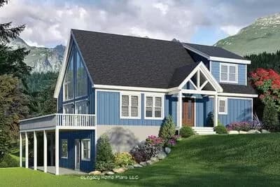 Two-Story Lake House Plan Under 1800 Square Feet with Vaulted Great Room and Lower Level Expansion