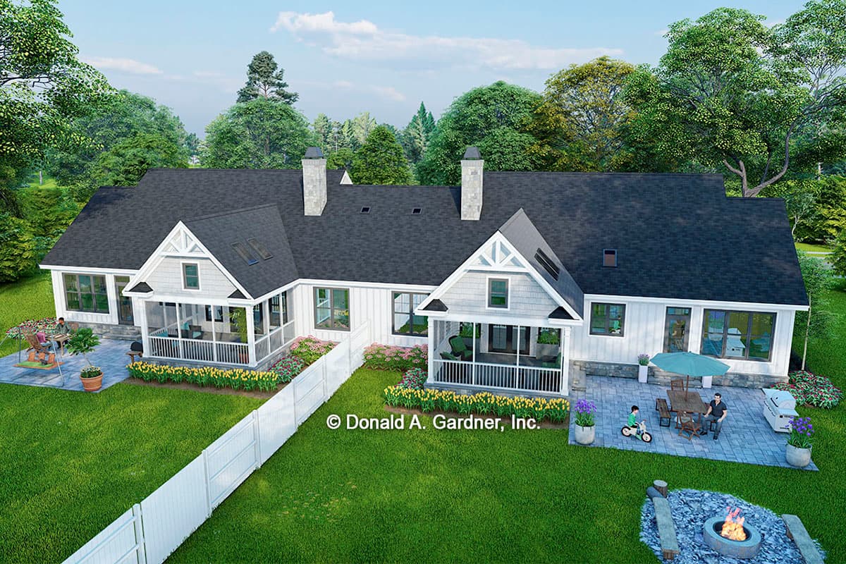 Plan 444379GDN: Rustic Duplex House Plan with Mirrored 3-Bed Units Under 1700 Square Feet - Image #5 - Country, Craftsman, Ranch, Rustic