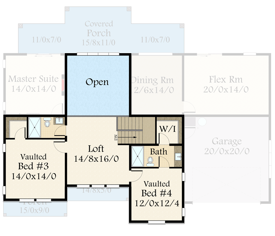 Plan 85388MS: Modern Rustic 4-Bed House Plan with Flex Room and 2-Story Living Room - Floor Plan - 2nd Floor - Modern Farmhouse, New American, Rustic, Transitional