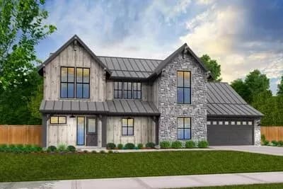 Modern Rustic 4-Bed House Plan with Flex Room and 2-Story Living Room