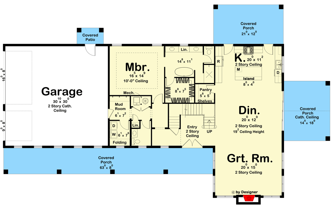 Plan 623183DJ: 4-Bed Barndominium-Style House Plan with 3 Outdoor Spaces - 2734 Sq Ft - Floor Plan - Main Level - Barndominium, Country, Farmhouse, Modern Farmhouse, Rustic