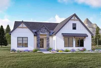 One-Story Contemporary Country House Plan Under 2000 Square Feet with 3 Beds