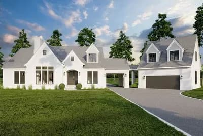 Acadian Country-Inspired House Plan with Porte-Cochere and Detached 2-Car Garage with Bonus