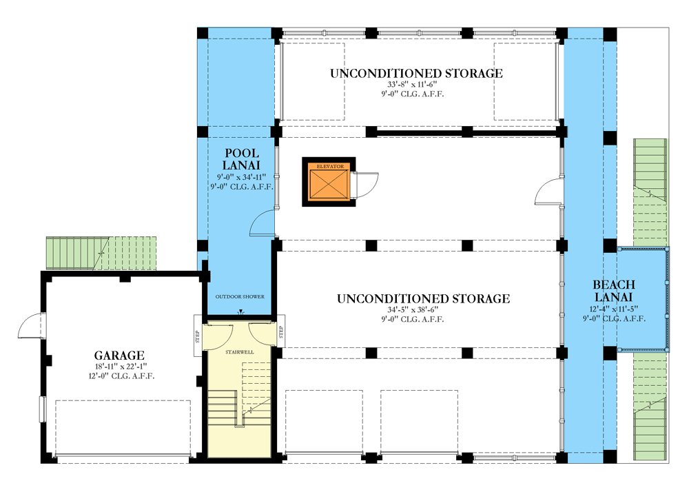 Plan 82280KA: Contemporary Coastal Home Plan with Rooftop Deck and Private Homeowner Level - Floor Plan - Ground Level - Beach, Coastal, Coastal Contemporary, Country, Low Country, New American, Southern, Southern Traditional, Traditional
