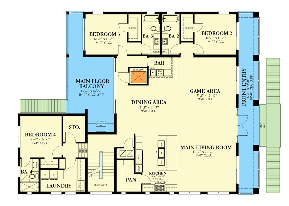 Plan 82280KA: Contemporary Coastal Home Plan with Rooftop Deck and Private Homeowner Level - Floor Plan - Main Level - Beach, Coastal, Coastal Contemporary, Country, Low Country, New American, Southern, Southern Traditional, Traditional