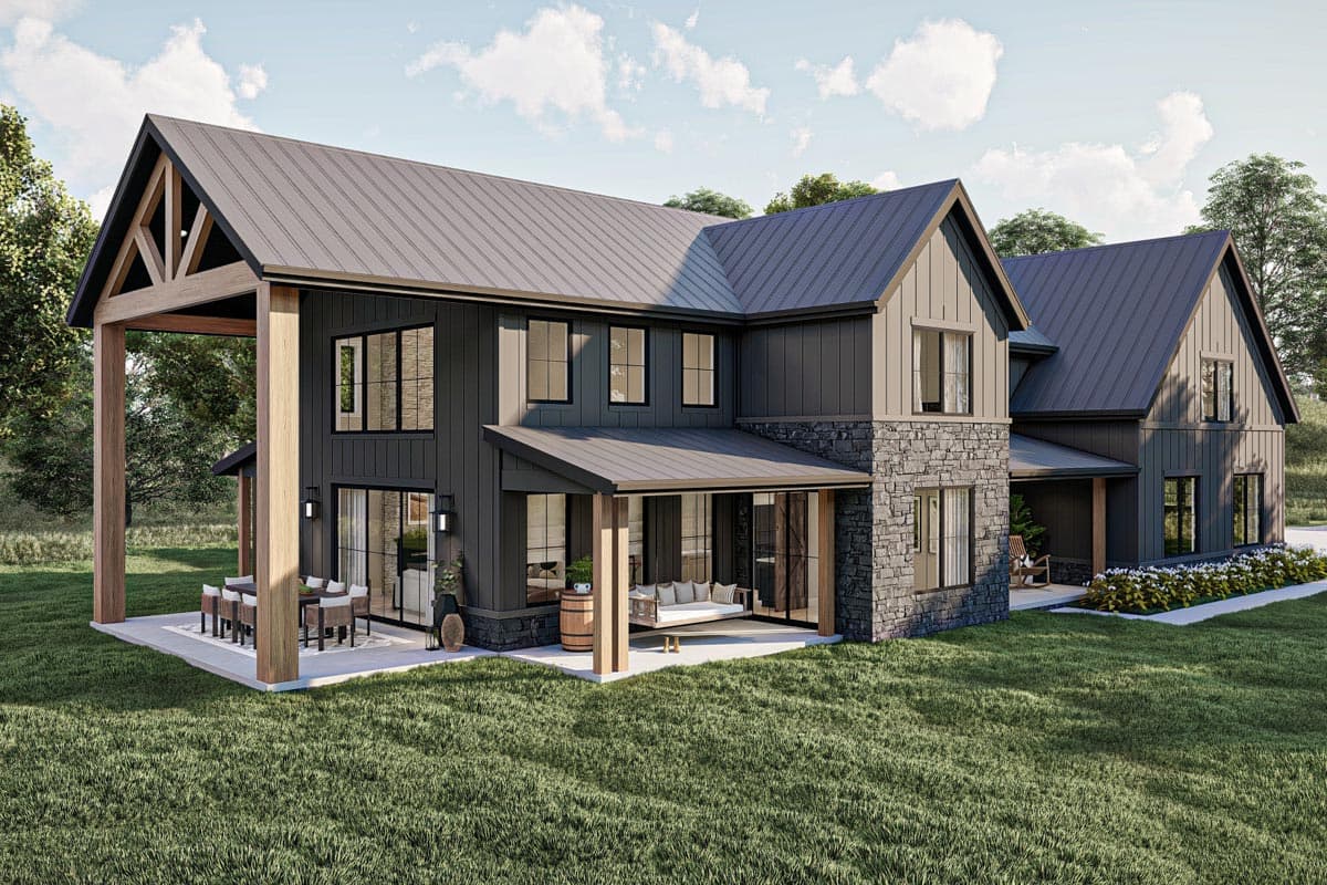 Plan 623185DJ:  Barndominium-Style Modern Farmhouse House Plan with 4-Bedrooms and Family Room Upstairs - Image #9 - Barndominium, Country, Farmhouse, Modern Farmhouse, New American