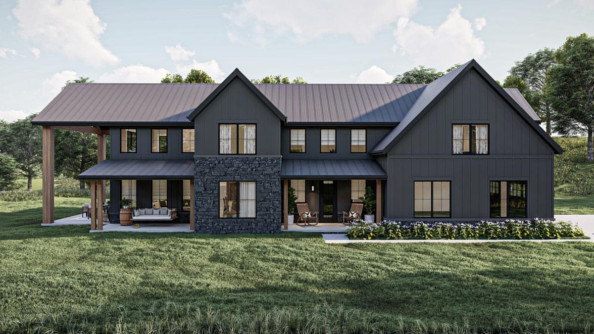 Plan 623185DJ:  Barndominium-Style Modern Farmhouse House Plan with 4-Bedrooms and Family Room Upstairs - Image #8 - Barndominium, Country, Farmhouse, Modern Farmhouse, New American