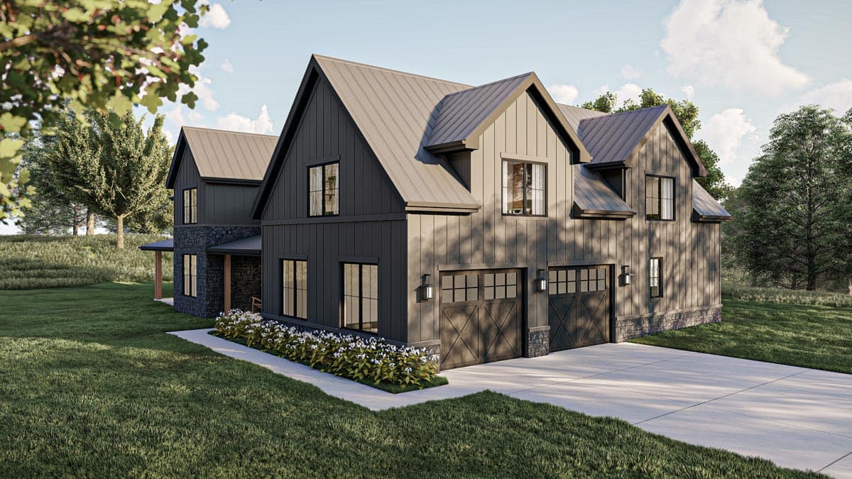 Plan 623185DJ:  Barndominium-Style Modern Farmhouse House Plan with 4-Bedrooms and Family Room Upstairs - Image #10 - Barndominium, Country, Farmhouse, Modern Farmhouse, New American
