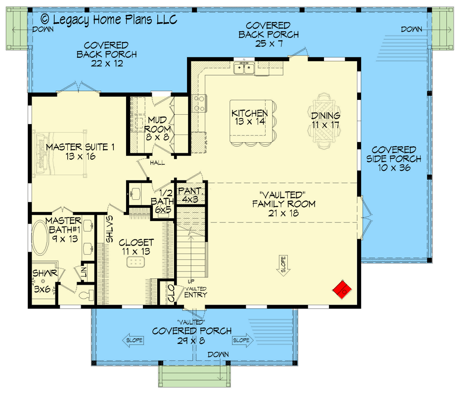 Plan 680068VR: Country Mountain House Plan Under 2700 Sq Ft with 3 Master Suites - Floor Plan - Main Level - Cottage, Country, Craftsman, New American, Traditional