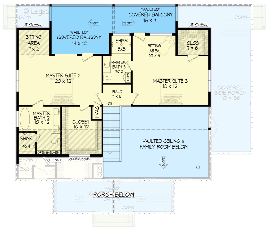 Plan 680068VR: Country Mountain House Plan Under 2700 Sq Ft with 3 Master Suites - Floor Plan - 2nd Floor - Cottage, Country, Craftsman, New American, Traditional