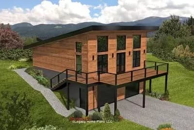 1000 Square Foot Contemporary Lake House Plan with Lower Level Workshop