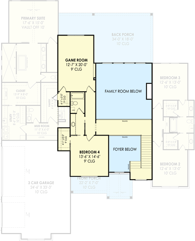 Plan 818034JSS: New American Craftsman Home Plan with 2-Story Living Room - Floor Plan - 2nd Floor - Country, Craftsman, New American, Traditional
