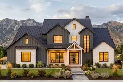 New American Craftsman Home Plan with 2-Story Living Room