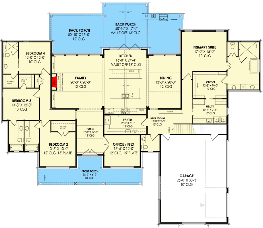 Plan 818037JSS: 4-Bed Modern Farmhouse Plan Under 3700 Square Feet with Bonus Expansion - Floor Plan - Main Level - Country, Farmhouse, Modern Farmhouse, New American, Rustic, Traditional