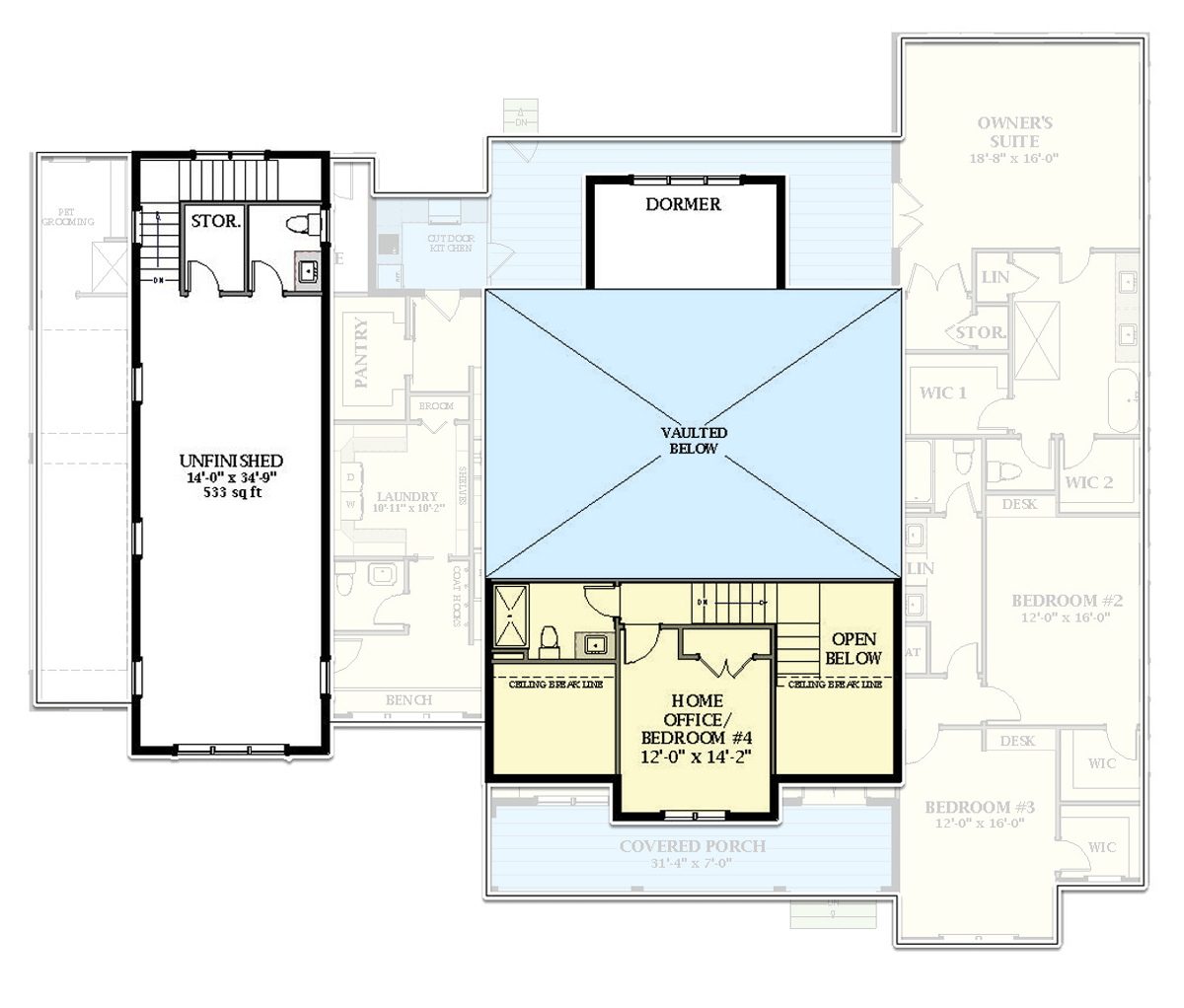 Plan 46480LA: Exclusive Modern Farmhouse Plan with Vaulted Living Room and Screened Porch - Floor Plan - 2nd Floor - Country, Farmhouse, Hill Country, Modern Farmhouse, New American, Traditional, Transitional