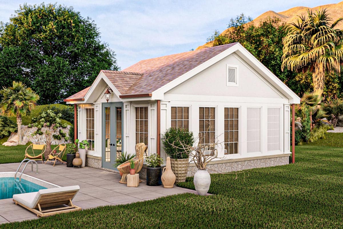 Plan 623189DJ: 349 Square Foot Pool House with Wet Bar - Image #5 - Cottage, Country