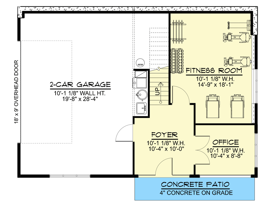 Plan 135216GRA: Rustic Craftsman Garage Apartment with Office and Fitness Room - Floor Plan - Main Level - Carriage, Country, Craftsman, Rustic