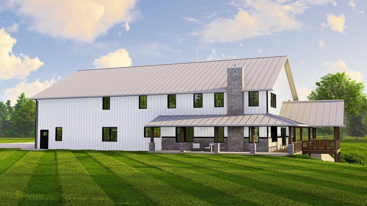 Plan 135218GRA: 3500 Square Foot Barndominium-Style House with Home Office and Oversized Side Entry Garage and Shop - Image #4 - Barndominium, Country, Farmhouse, Rustic