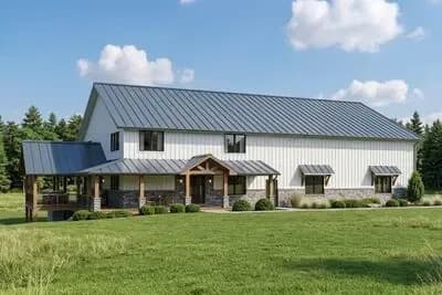 3500 Square Foot Barndominium-Style House with Home Office and Oversized Side Entry Garage and Shop