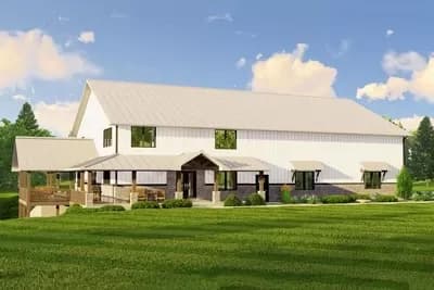 3500 Square Foot Barndominium-Style House with Home Office and Oversized Side Entry Garage and Shop