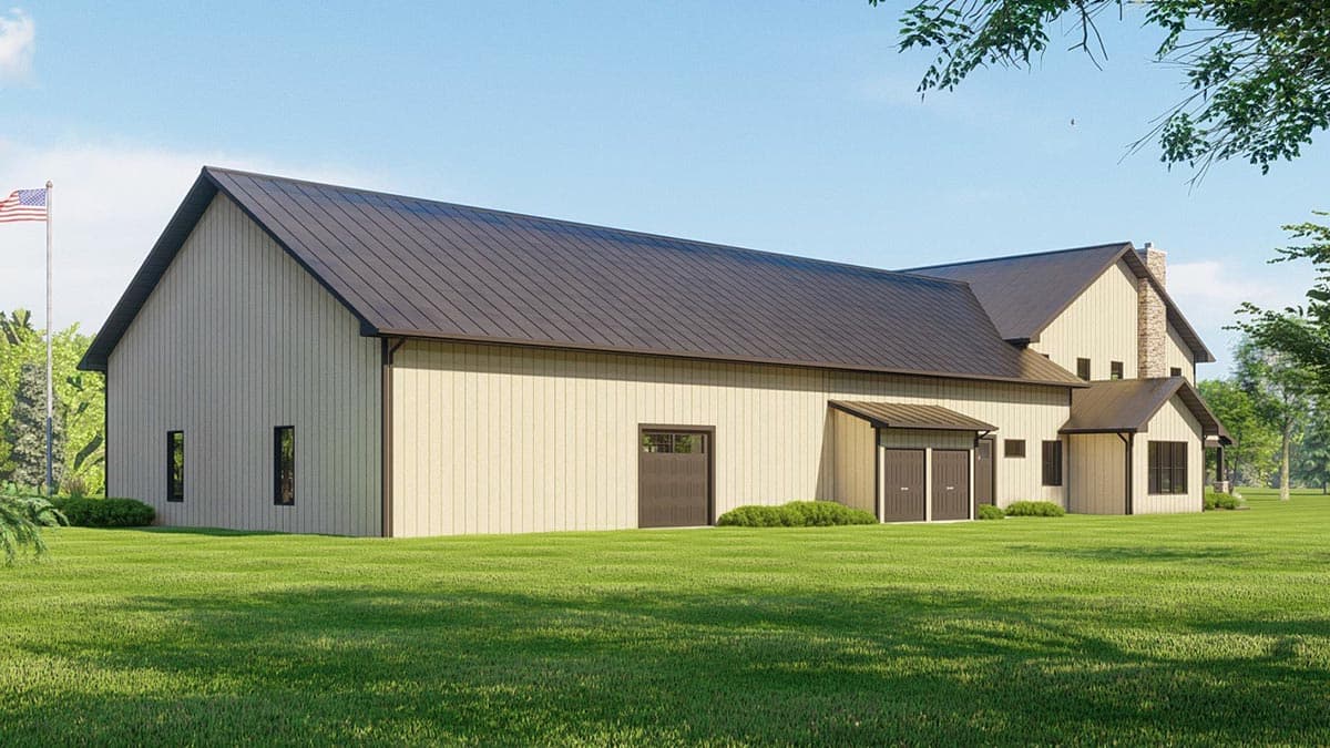 Plan 135219GRA: 3-Bed Barndominium-Style House Plan Under 4200 Square Feet with Oversized 4-Car Garage - Image #5 - Barndominium, Country, Rustic, Traditional