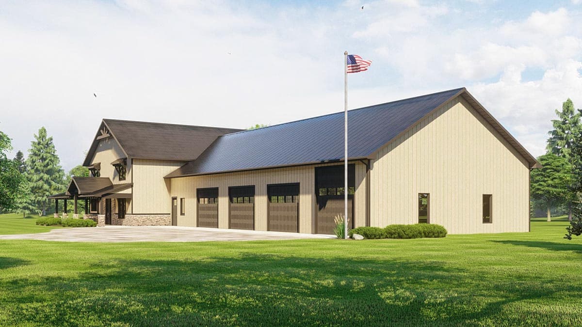 Plan 135219GRA: 3-Bed Barndominium-Style House Plan Under 4200 Square Feet with Oversized 4-Car Garage - Image #6 - Barndominium, Country, Rustic, Traditional