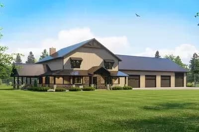 3-Bed Barndominium-Style House Plan Under 4200 Square Feet with Oversized 4-Car Garage