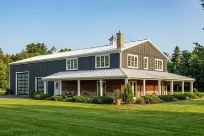 Country-Style Barndominium with Drive-Through RV Bay and Wraparound Porch