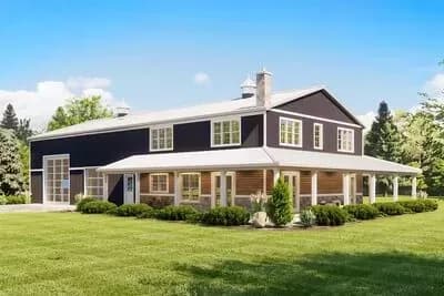 Country-Style Barndominium with Drive-Through RV Bay and Wraparound Porch