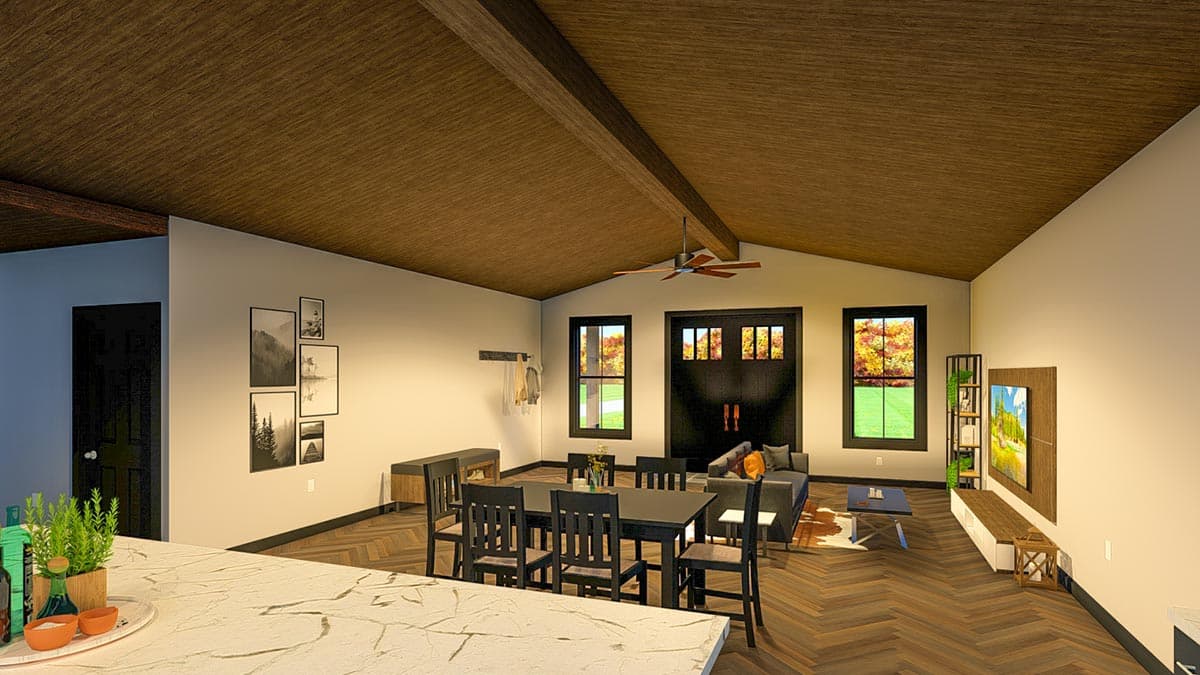 Plan 135221GRA: 2-Bed 1700 Square Foot Rustic One-Story House Plan with Vaulted Open Floor Plan - Image #7 - Country, Mountain, Ranch, Rustic, Traditional