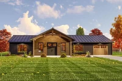 2-Bed 1700 Square Foot Rustic One-Story House Plan with Vaulted Open Floor Plan