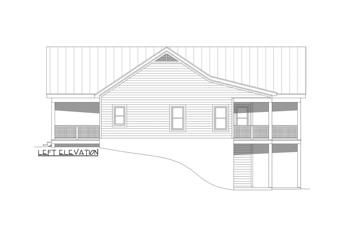 Plan 680074VR: Mountain House Plan with Vaulted Porch and Interior for Up-Sloping Lots - 1357 Sq Ft - Image #4 - Country, Craftsman, Mountain, Rustic, Vacation
