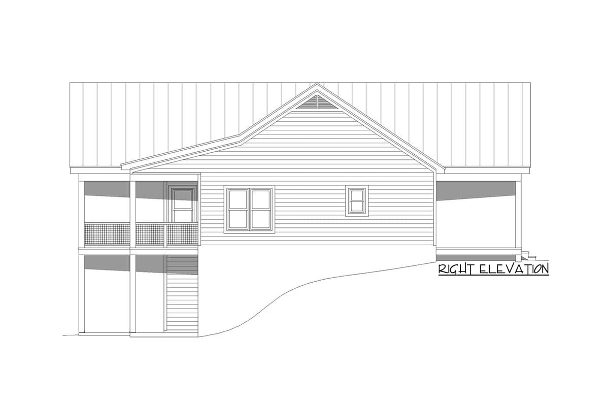 Plan 680074VR: Mountain House Plan with Vaulted Porch and Interior for Up-Sloping Lots - 1357 Sq Ft - Image #6 - Country, Craftsman, Mountain, Rustic, Vacation