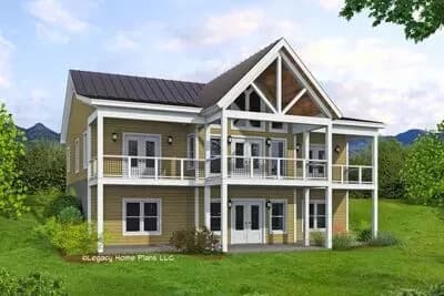 Mountain House Plan with Vaulted Porch and Interior for Up-Sloping Lots - 1357 Sq Ft