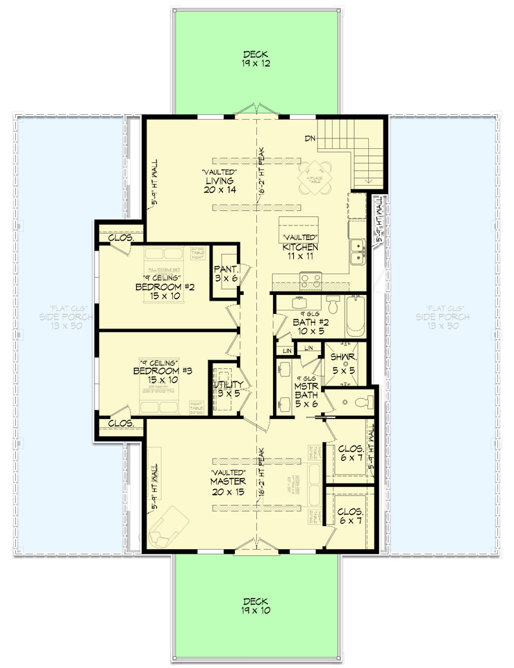 Plan 680075VR: Barn-Like House Plan with 1600 Square Feet of Living Space and 3 Bedrooms - Floor Plan - Main Level - Barndominium, Country, Farmhouse, Rustic