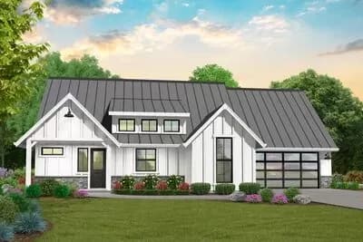 1400 Square Foot Contemporary Farmhouse Plan with 27'-Deep 2-Car Garage