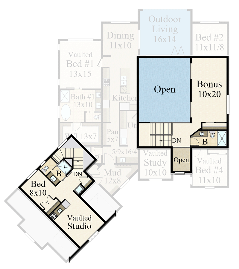 Plan 85398MS: Modern Farmhouse with Studio Apartment Above Garage - Floor Plan - 2nd Floor - Country, Farmhouse, Modern Farmhouse, New American