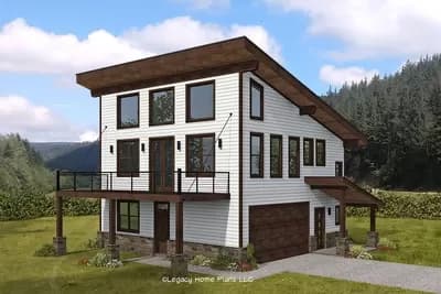 Contemporary 3-Level Home Plan with Spiral Stair Access to Loft