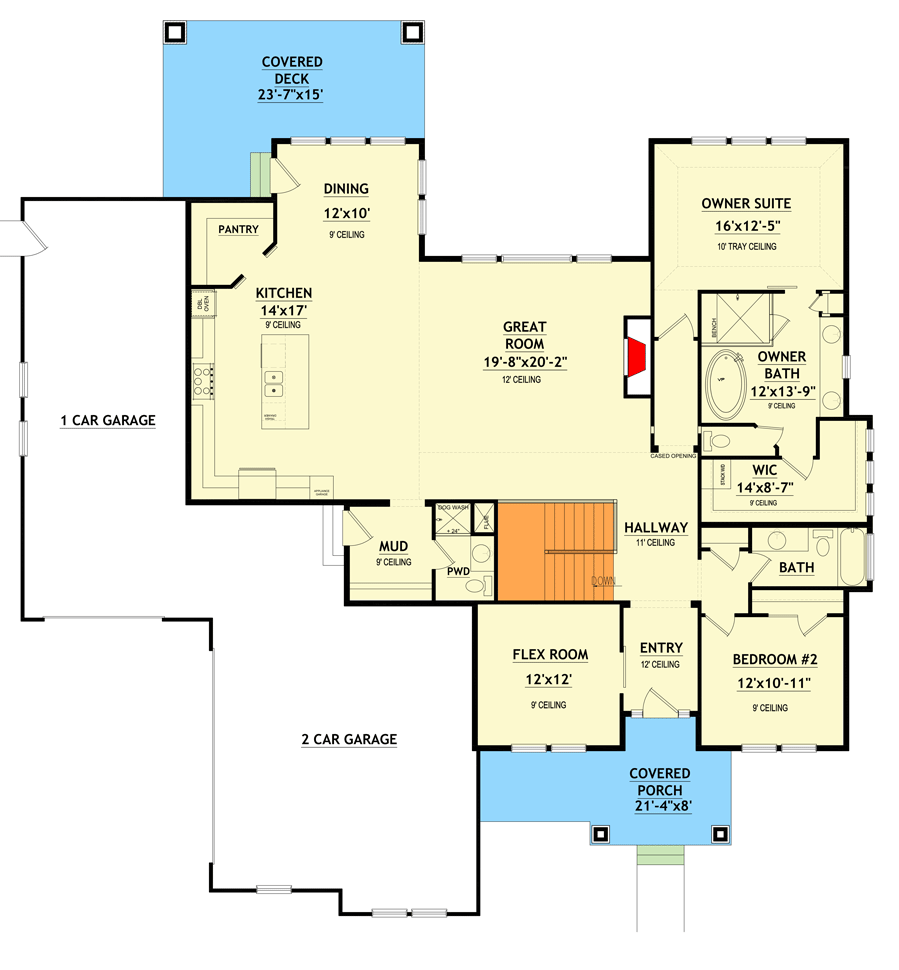 Plan 849010PGE: Craftsman Ranch Plan with Open-Concept Living Space and Flex Room - Floor Plan - Main Level - Cottage, Country, Craftsman, New American, Ranch
