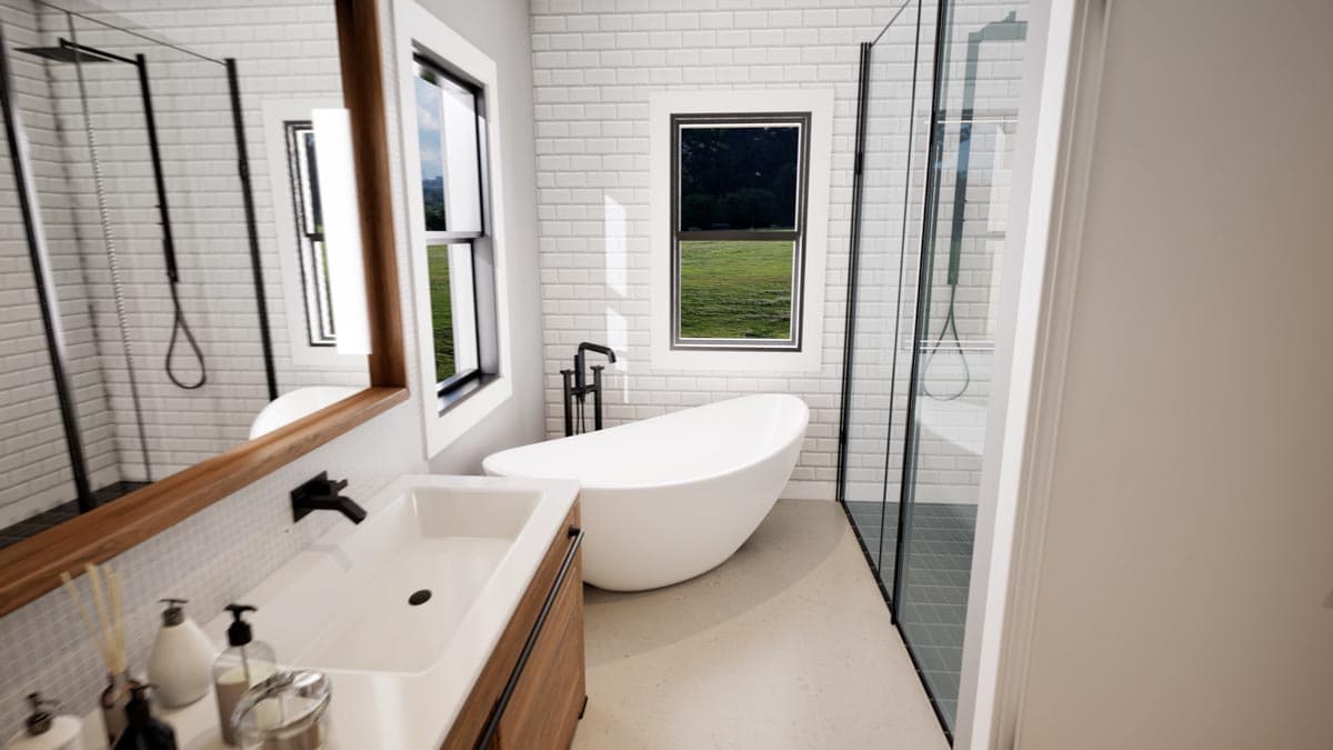 Plan 680080VR: Rustic One-Story 2-Bed Cabin House Plan Under 1500 Square Feet with Vaulted Interior - Image #10 - Cabin, Country, Craftsman, Mountain, Ranch, Rustic