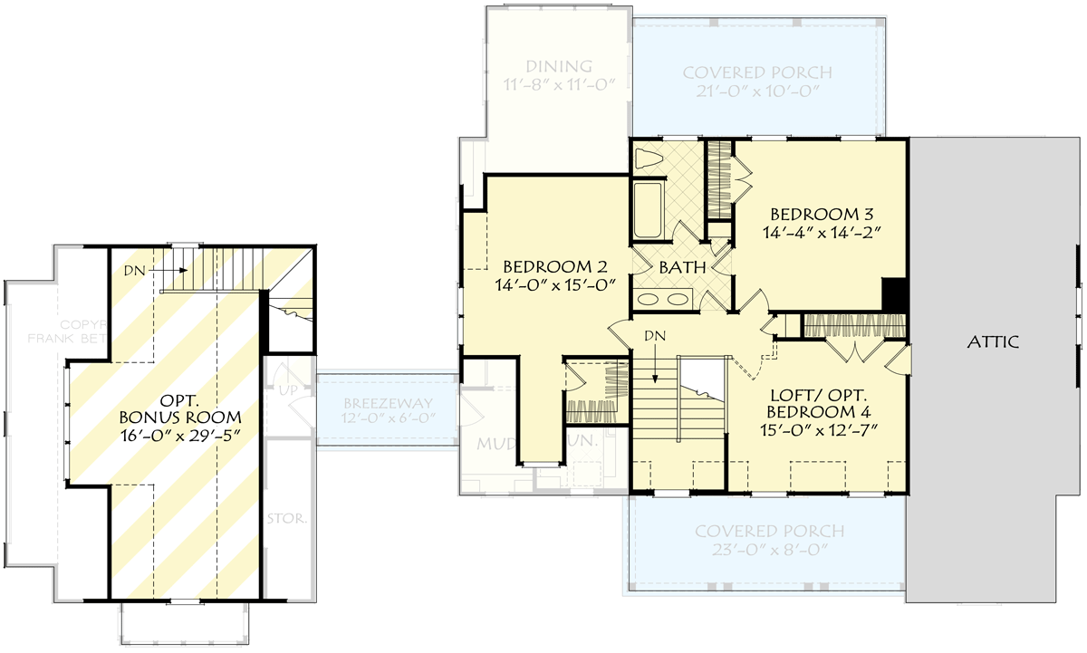 Plan 710421BTZ: 2700 Square Foot Contemporary Country Home Plan with Breezeway-Connected Garage - Floor Plan - 2nd Floor - Country, New American, Traditional