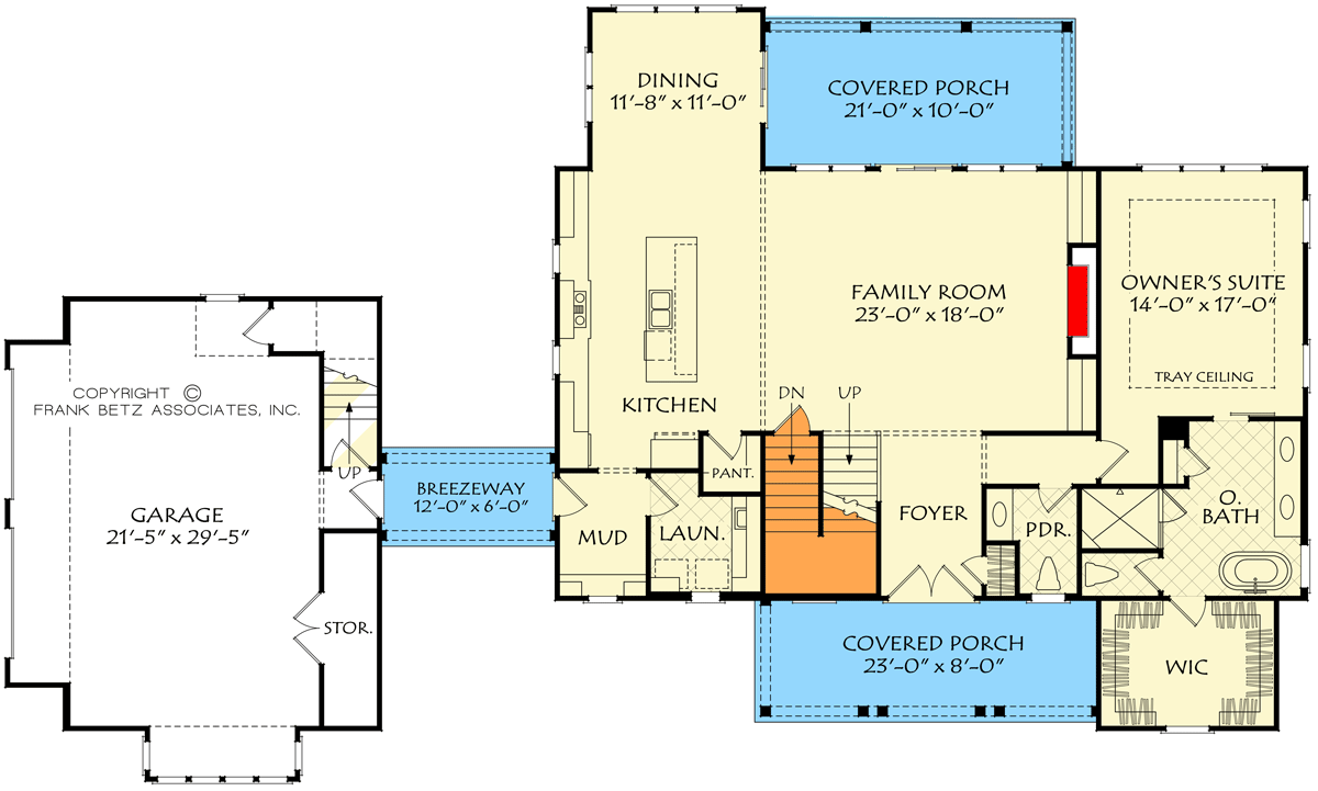 Plan 710421BTZ: 2700 Square Foot Contemporary Country Home Plan with Breezeway-Connected Garage - Floor Plan - Main Level - Country, New American, Traditional